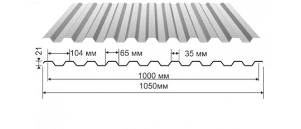 Профнастил оцинкованный С-21 1050x2000 (эконом) купить недорого в Ивантеевке